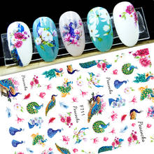 Adesivo de decoração de unha 3d, adesivos autoadesivos para unhas, flores de pavão, pássaros, para manicure, arte de unha 2024 - compre barato