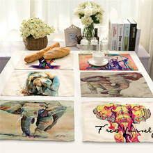 Mantel Individual de algodón y lino con dibujos de animales para cocina, posavasos con diseño de elefante, almohadilla para taza y cuenco, 42x32cm 2024 - compra barato