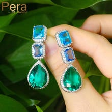 Pera Elegant Light Blue Green Cubic Zirconia Princess Cut Dangle Tear Drop Earrings Long Women Fashion Summer Party Earings E585 2024 - buy cheap