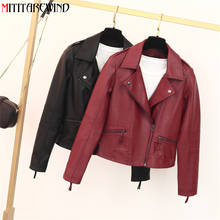 Spring Autumn PU Leather Jacket Women Korean Fashion Moto&biker Jacket Short Style Slim Fit Leather Coat Female Black/Red Tops 2024 - buy cheap