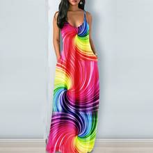 40# Casual Gradient Woman Long Strap Dress V-neck Sleeveless Plus Size Summer Dress 2021 Spaghetti Maxi Dress Vestido De Mujer 2024 - buy cheap