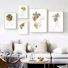 Woman With Flower Poster Abstract Canvas Painting Minimalist Line Draw Art Print Nordic Wall Picture For Living Room Home Decor 2024 - buy cheap