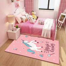 Alfombra con estampado 3D de unicornio rosa para niños, alfombrilla antideslizante de dibujos animados para gatear, decoración para habitación de niños, bonita alfombra para dormitorio infantil 2024 - compra barato