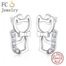 FC Jewelry 100% 925 Silver Korean Mini Animal Cat Stud Earrings For Women Brincos Prevent Allergy Girl Small Pendientes Whosale 2024 - buy cheap
