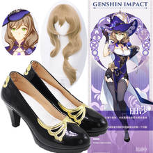 Game Genshin Impact Lisa Witch of Purple Rose Cosplay Yellow wigs and shoes Boots Costume The Librarian Sexy Black high heels 2024 - buy cheap