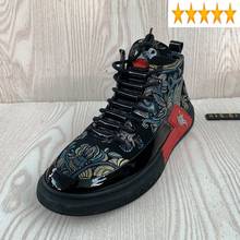 Top Men Black Hip-Hop High Lace Up Print Casual Shoes Winter Fashion Round Toe Flat Outdoor Sneakers Zapatos Hombre 2024 - buy cheap