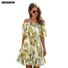 Seenimoe 2020 vestido de verão slash neck floral fruta impressão feminina mini vestido de férias vestido casual 2024 - compre barato