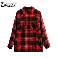 Winter women jacket oversized red plaid coats and jackets women casual pockets long sleeve bomber jacket streetwear 2019 2024 - buy cheap