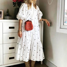 White Polka Dot Puff Sleeve Long Dresses for Women 2021 Summer Casual Loose Beach Dress Elegant V Neck Buttons Dresses Vestidos 2024 - buy cheap