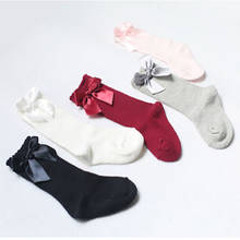 Детские носки с бантом, хлопковые вертикальные полосатые носки с пузырьками, детские носки, принцессы, сетчатые гольфы для девочек 2024 - купить недорого