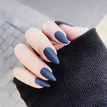 New High Quality Solid Color Full Cover Fake press on Nails Fashion Matte Dark Blue Stiletto Long artificial nails with glue 2024 - buy cheap