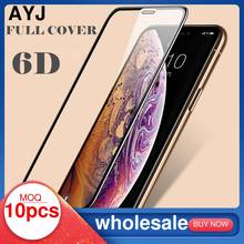 10 pçs/lote AYJ 6D Cobertura Completa Protetor de Tela de Vidro Temperado Para o iphone X 11 XR Xs Pro Max 6 6S 7 8 Mais Borda Curvada Cola Completo 2024 - compre barato