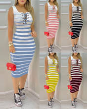 2021 New Arrival Summer Sexy Women Sleeveless Bodycon Dress Regular Striped Dress 2024 - buy cheap