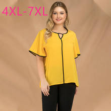 New 2021 ladies summer plus size tops for women large blouse short sleeve casual loose yellow V neck shirt 4XL 5XL 6XL 7XL 2024 - buy cheap