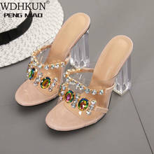 WDHKUN Summer Fashion Crystal Diamond Slides Clear PVC Transparent Slippers Women Shoes Peep Toe High Heels Mules Dress Pumps 2024 - buy cheap