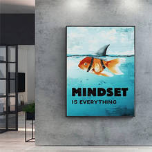 Mindset Is Everything-pintura en lienzo de animales, pintura motivacional de tiburón y pez, arte de pared para sala de estar, decoración del hogar (sin marco) 2024 - compra barato