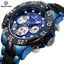 GOLDENHOUR Luxury Brand Blue Business Army Military Sport Watches Men Steel Digital Quartz Analog Watch Clock Relogios Masculino 2024 - buy cheap