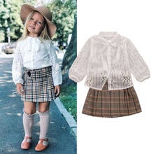 1-6Y Toddler Baby Kid Girls Clothes Set Autumn Spring Lace Long Sleeve T shirts Blouse Plaid Skirts Outfits Children Costumes 2024 - buy cheap