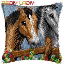 Latch Hook Cushion Horse Love Pillow Case Pre-Printed Color Canvas Acrylic Yarn Latched Hook Pillow Crochet Cushion Cover Kits 2024 - buy cheap