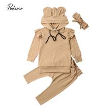 2019 Baby Spring Autumn Clothing Newborn Baby Kids Girls Clothes Ears Hoodie Tops + Pants + Headband Solid Long Sleeve Outfits 2024 - buy cheap