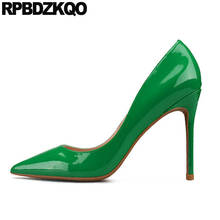 Zapatos de tacón alto para mujer, calzado Sexy fino de charol, punta estrecha, stilettos, color verde, 8cm, 10 42, talla grande 2024 - compra barato
