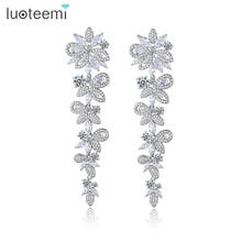 LUOTEEMI Flower Long Drop Earrings for Women High Quality Cubic Zircon Setting Jewelry Wedding Engagement Earrings New Arrivals 2024 - buy cheap
