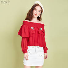 Женская блузка с вышивкой ARTKA, красная блузка с длинным рукавом, открытыми плечами и оборками, весна 2020 2024 - купить недорого