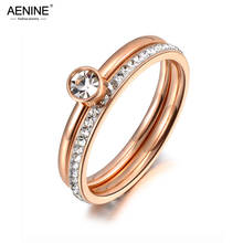 AENINE Trendy Sparkling Cubic Zirconia Office Rings Jewelry Titanium Stainless Steel Clay Rhinestone Ring For Women Girl AR19065 2024 - buy cheap