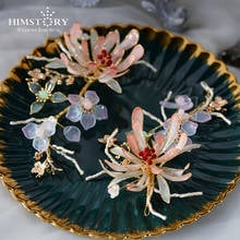 HIMSTORY Fashion Romantic Pink Flower Bridal Hairpins Barrettes Headpiece Wedding Hair Accessories Evening Headdress Accessories 2024 - buy cheap