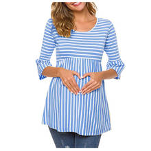 Maternity Clothes Pregnancy Pagoda Stripe Nursing Women Blouse Solid Color O-Neck 3/4 Sleeve Tops Pullover Maternity T-shirts 2024 - купить недорого
