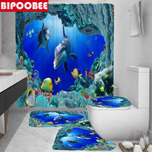 Ocean Dolphin Fabric Shower Curtain Polyester Waterproof Curtains Pedestal Rug Lid Toilet Cover Bath Mat Set Bathroom Decor 2024 - buy cheap