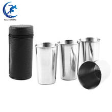 4Pcs/Lot 150ml Outdoor Tableware Travel Cups Set Stainless Steel Camping Cup with Black PU Leather Portable wine Whiskey Mugs 2024 - buy cheap