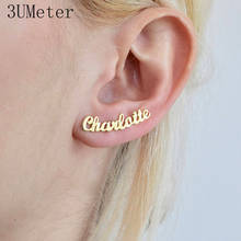 3UMeter Personalized Custom Name Earrings For Women Customize Initial Cursive Nameplate Stud Earring Gift For Best Friend Girls 2024 - buy cheap