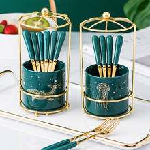 6pcs Household Fruit Forks Set Luxury Kitchen Flatware Emerald Ceramic Handle Stainless Steel Forks With Gold Metal Holder 2024 - buy cheap