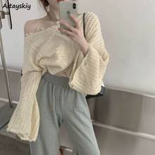 Suéter cropped feminino chique vazado, moda coreana macia básica primavera vintage roupas de malha femininas 2024 - compre barato