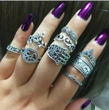 Anéis de falange de estrela vintage 9 peças, boho, mulheres, cristal, estrela, mão, crescente, geométricos, feminino, conjunto de joia indiana 2024 - compre barato
