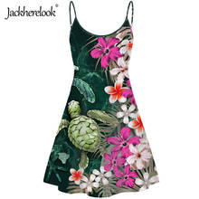 Jackherelook vestido feminino de verão, tartaruga havaiana, hibiscus, aumento, estampa, boho, alça espaguete, praia 2024 - compre barato