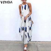 Women Dress 2020 VONDA Summer Sundress Bohemian Sexy Sleeveless Party Maxi Long Dress Vintage Printed Vestidos Plus Size 2024 - buy cheap