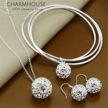 Charmhouse Pure Silver Jewellery Sets For Women Hollow Ball Earrings Necklace Bangle 3pcs Wedding Jewelry Accessory Party Gifts 2024 - buy cheap
