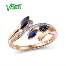 Vistoso anéis de ouro para mulher genuína 14k 585 rosa anel de ouro espumante diamante natural azul safira luxo na moda jóias finas 2024 - compre barato