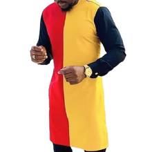 Ropa africana para hombre, camisa de cuello redondo, tops de retales de tres colores amarillos/rojos/negros, traje de reunión, camisa de fiesta personalizada 2024 - compra barato