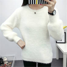 Suéter feminino de veludo com manga longa, pulôver tricotado feminino elegante de manga longa, quente para outono e inverno 2020 2024 - compre barato