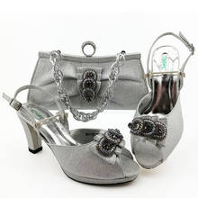 Fashionable African shoes and Bag Set Silver Color Italian Shoes with Matching Bags for Wedding Party 2024 - buy cheap