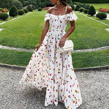 Sexy Off Shoulder A-Line White Long Beach Boho Summer Dress Woman Puff Sleeve Women Floral Maxi Dresses Plus Size red white 2024 - buy cheap