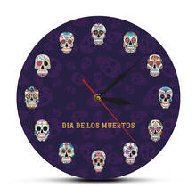 Настенные часы с изображением мексиканского дня мертвецов, часы с рисунком мандалы, черепа, цветами и мертвой головой, акриловые часы, тату человека, художественный Декор 2024 - купить недорого
