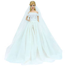 1 Set White Wedding Lace Dress Layered Ball Gown with Veil Princess Wear Dollhouse Accessories Clothes for Barbie Doll Toy 2024 - buy cheap