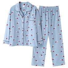 Pijama feminino de outono, pijama de malha de algodão para mulheres, conjunto com manga comprida, cardigã plus size, roupas de casa 2024 - compre barato