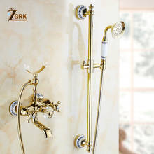 Смесители для ванны ZGRK, роскошный золотистый кран для ванной комнаты, настенный ручной телефонный смеситель, набор для душа 2024 - купить недорого