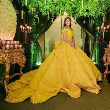 Ball Gown Yellow 3D Floral Appliques Quinceanera Dresses 2020 Off Shoulder Saudi Arabic Vestidos De Sweet 16 Girls Prom Gowns 2024 - buy cheap