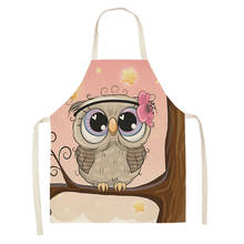 Owl Pattern Kitchen Apron Sleeveless Cotton Linen Kids Aprons For Cooking Baking BBQ Home Cleaning Tools 66x47cm 47x38cm 2024 - купить недорого
